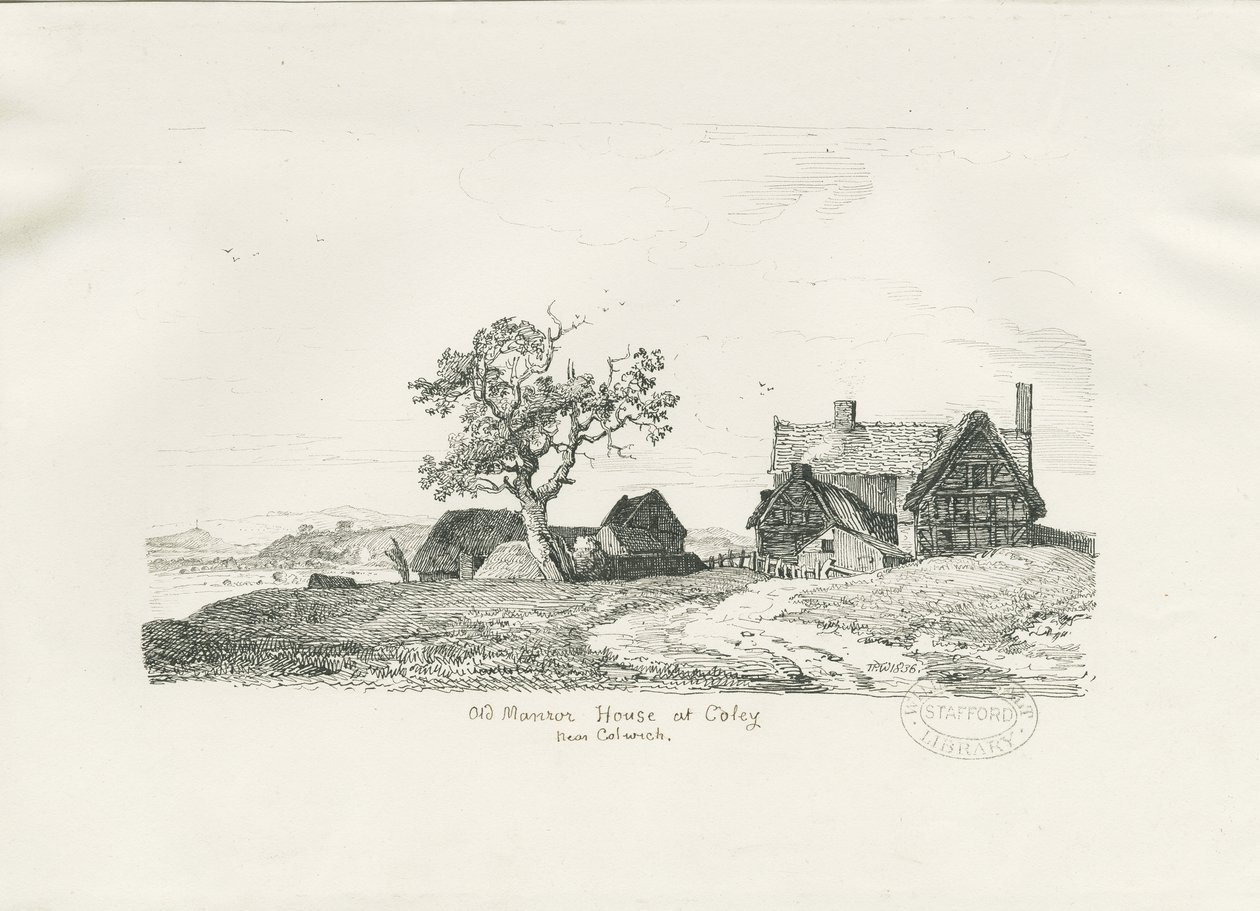 Colwich - Old Manor House at Coley: penn- och bläckteckning, 1836 av Thomas Peploe Wood