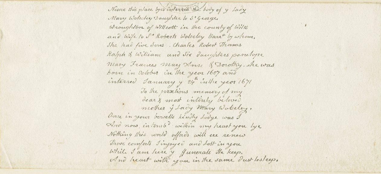 Colwich - Wolseley Monument inskrift: penna, nd [1839] (manuskript) av Thomas Peploe Wood