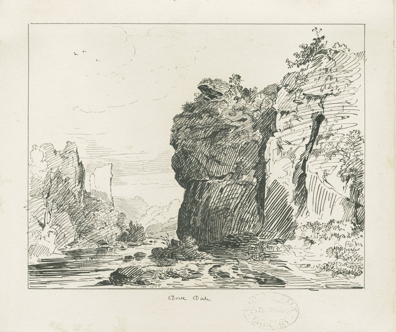 Dovedale - landskap: ritning med penna och bläck av Thomas Peploe Wood