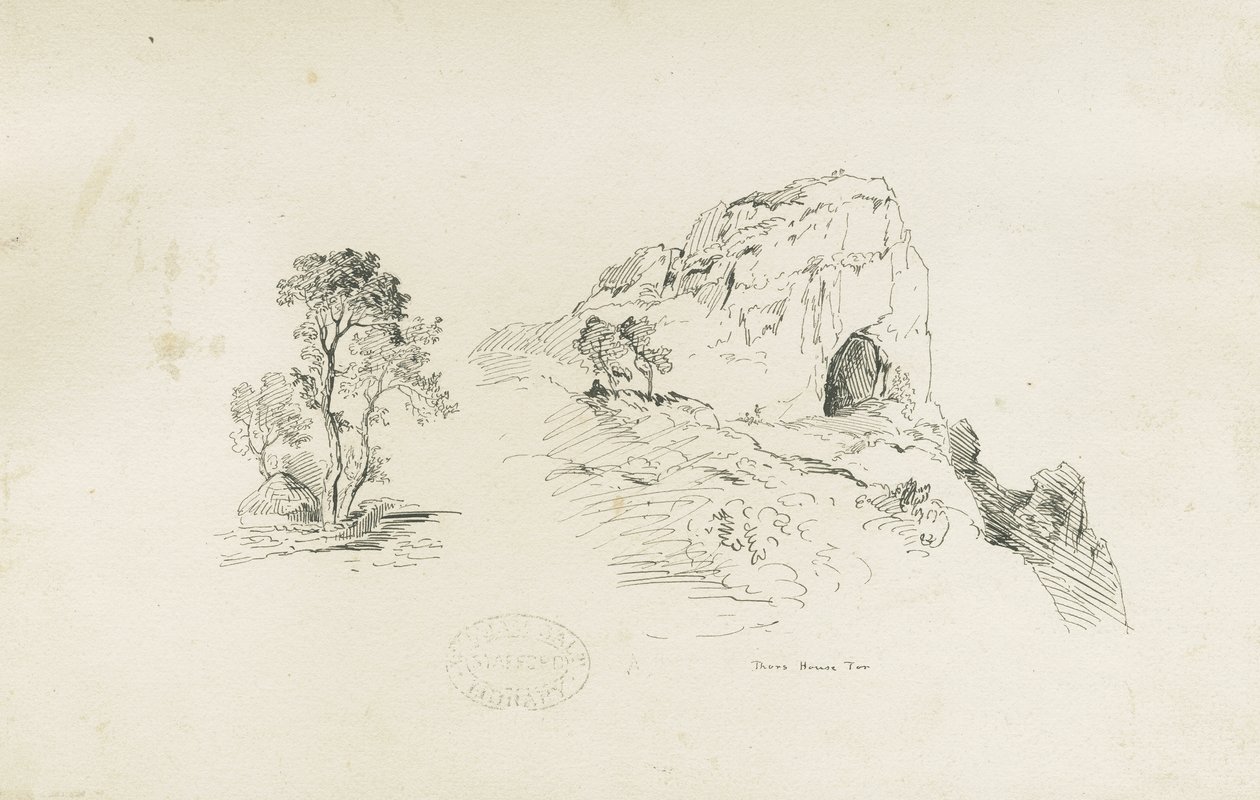 Dovedale - landskap: ritning med penna och bläck, nd [1817-1845] (teckning) av Thomas Peploe Wood