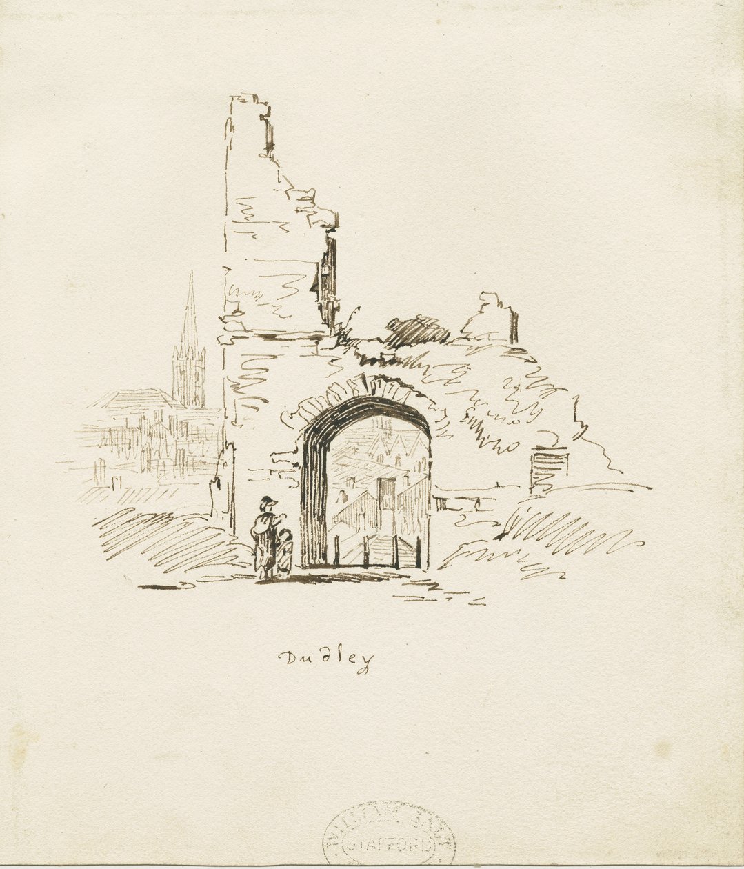 Dudley Castle - The Keep: blyertsskiss, nd [1800-talet] (teckning) av Thomas Peploe Wood