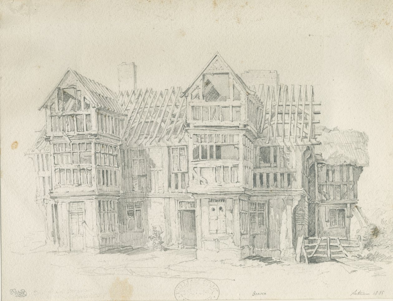 Eccleshall - Biana Hall: blyertsteckning, 1835 av Thomas Peploe Wood