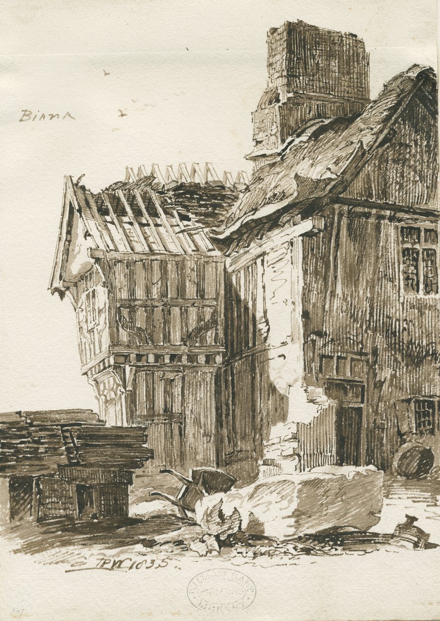 Eccleshall - Biana Hall: sepia pennteckning, 1835 av Thomas Peploe Wood