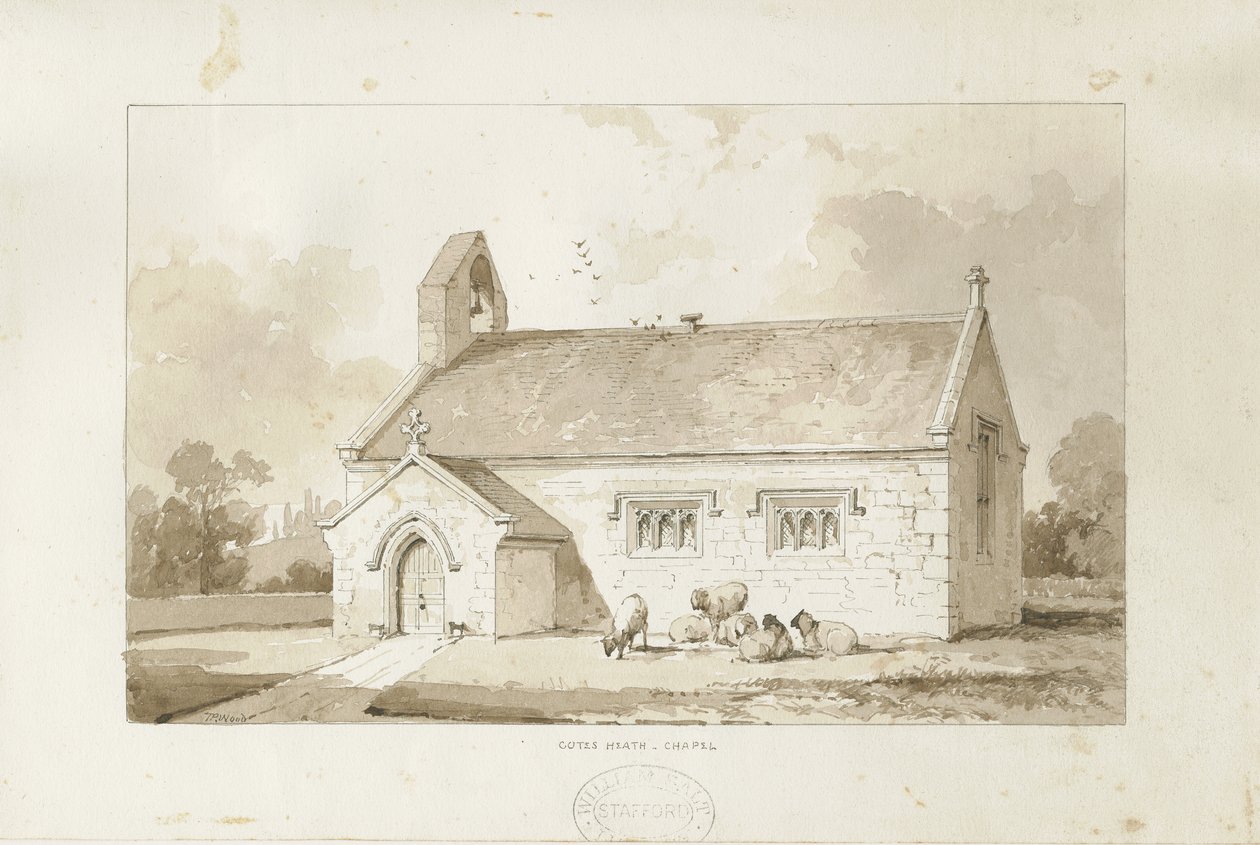 Eccleshall - Cotes Heath Chapel: sepiatvättteckning, nd [1817-1845] av Thomas Peploe Wood