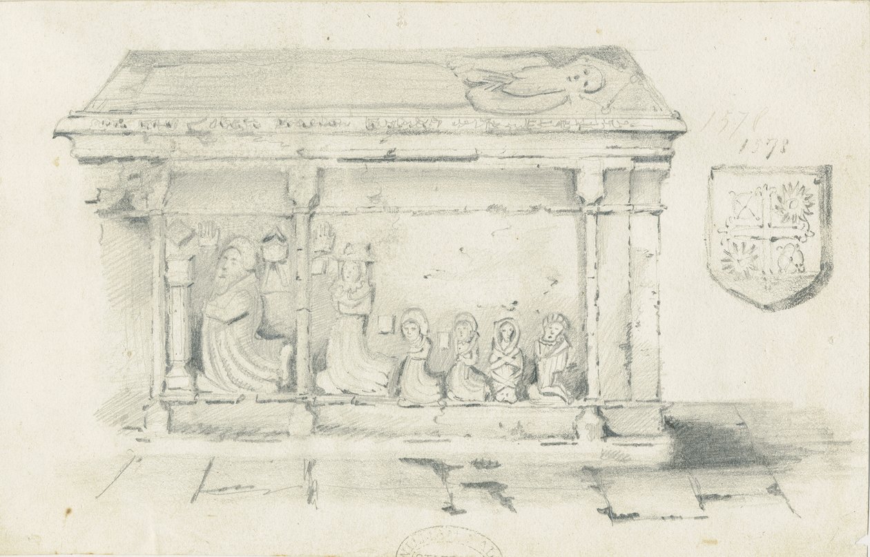 Eccleshall Church - Biskop Benthams grav: blyertsteckning, nd [1817-1845] av Thomas Peploe Wood