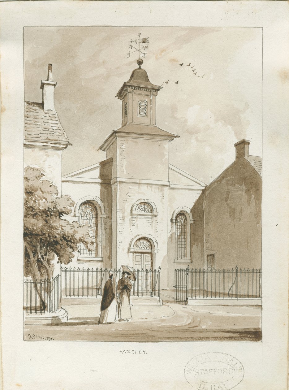 Fazeley Chapel: ritning med penna och tvätt av Thomas Peploe Wood