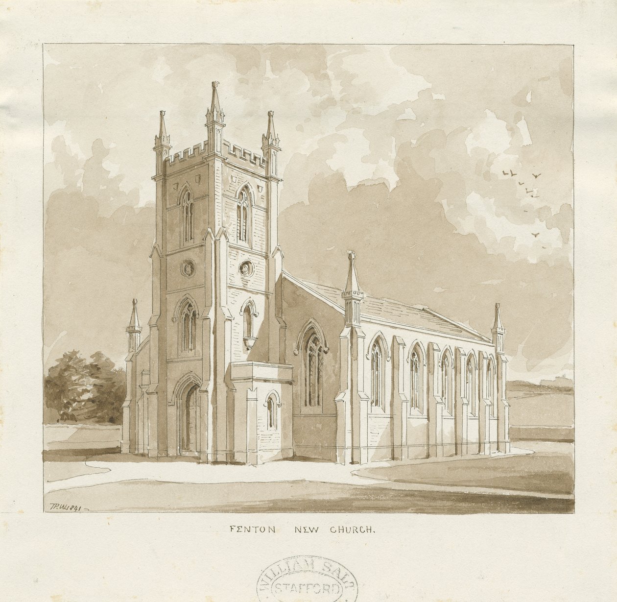 Fenton New Church: sepiateckning av Thomas Peploe Wood