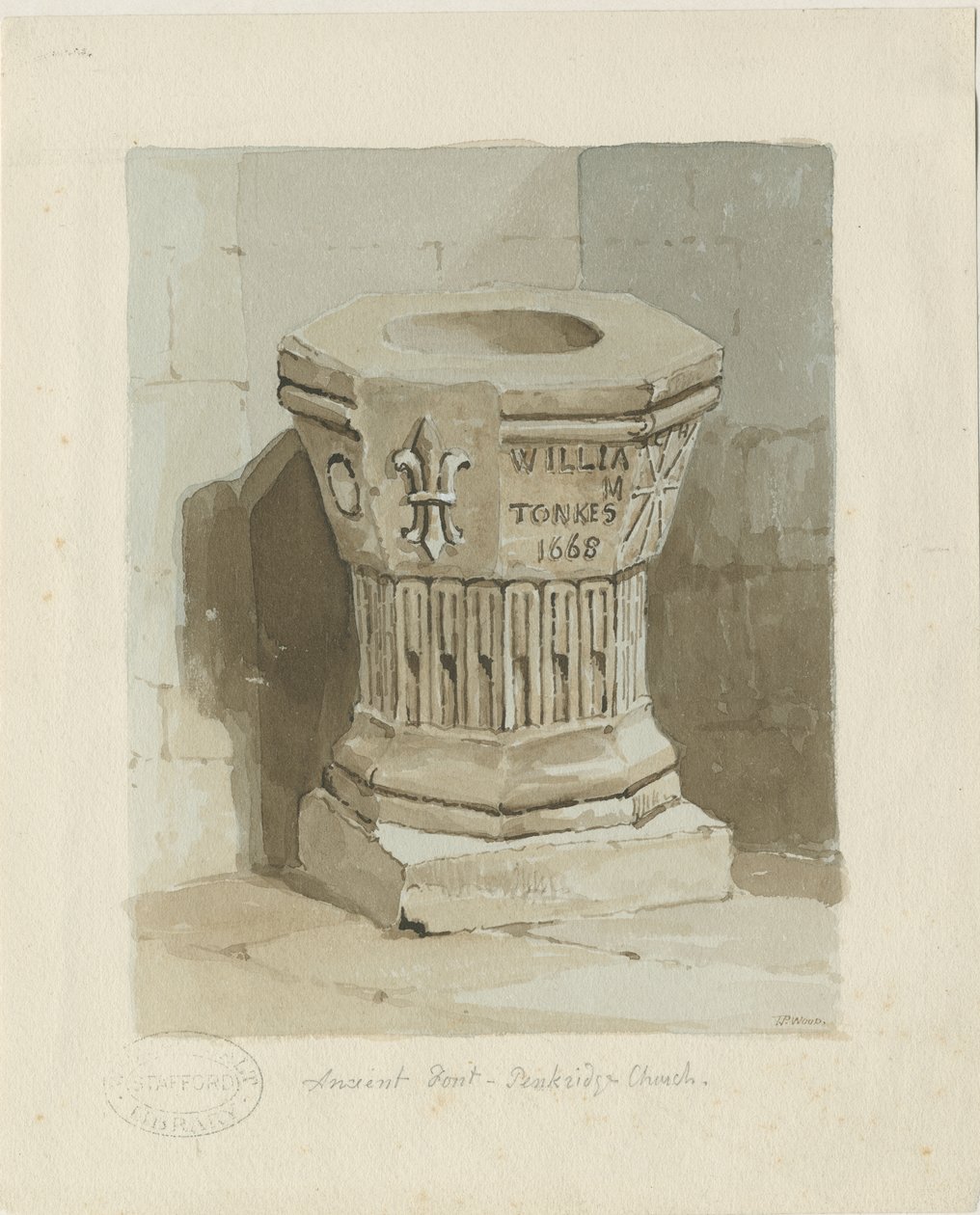 Typsnitt i Penkridge Church: akvarellmålning, ndc 1836] (målning) av Thomas Peploe Wood