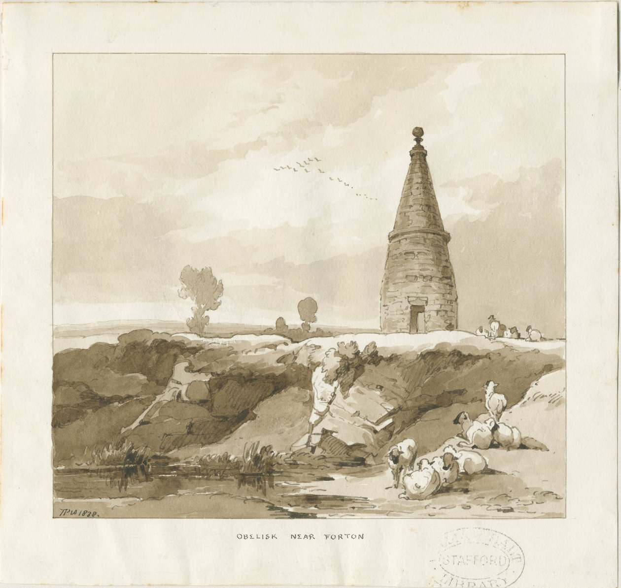 Forton - Obelisk: tvättritning av Thomas Peploe Wood