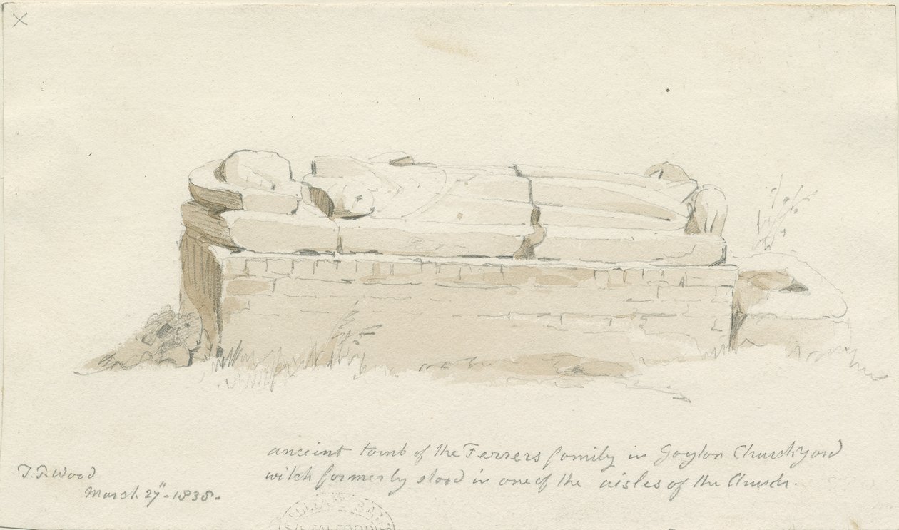 Gayton Church: ritning med blyerts och tvätt, 27 mars 1838 (ritning) av Thomas Peploe Wood