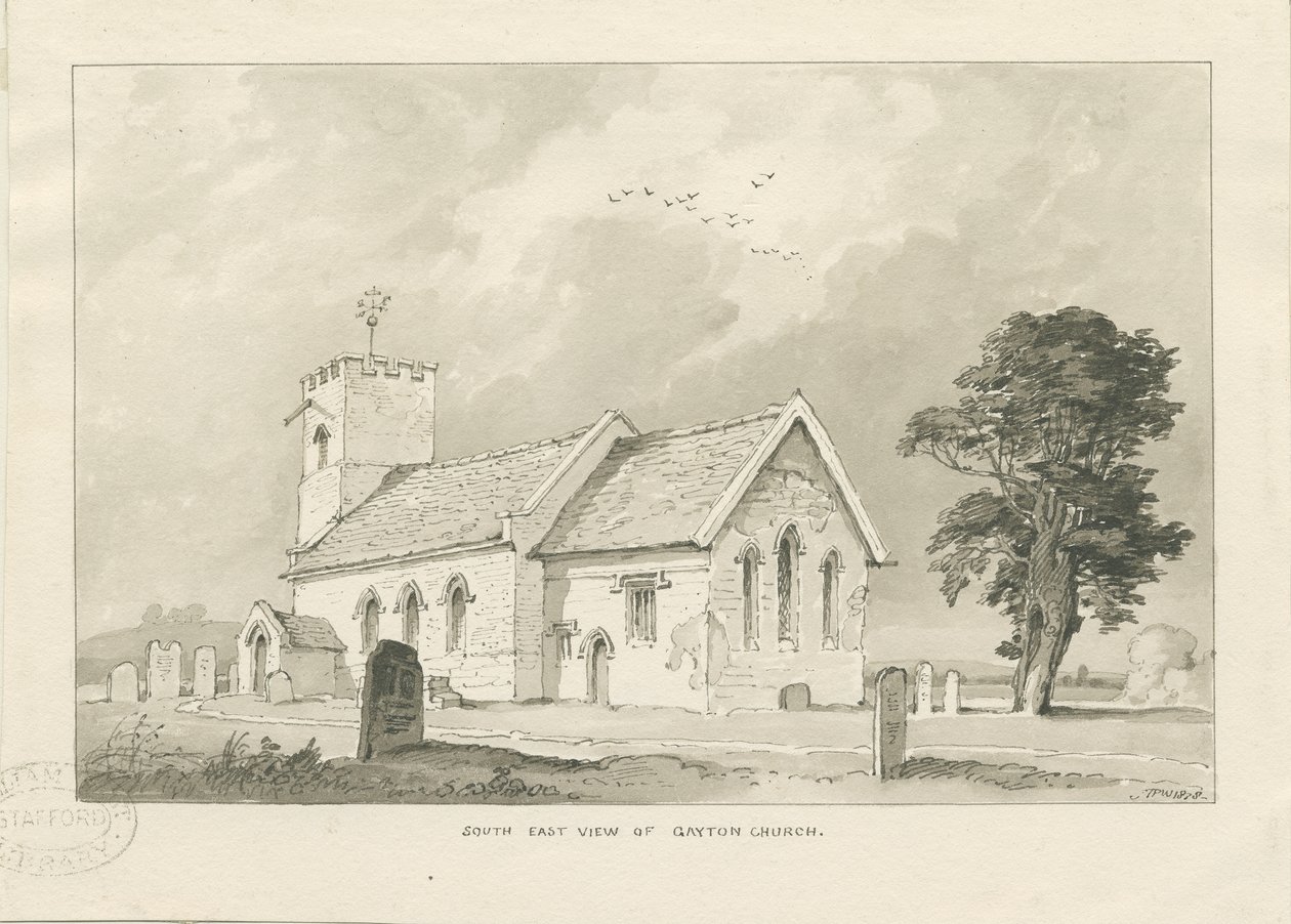 Gayton Church: sepiateckning av Thomas Peploe Wood