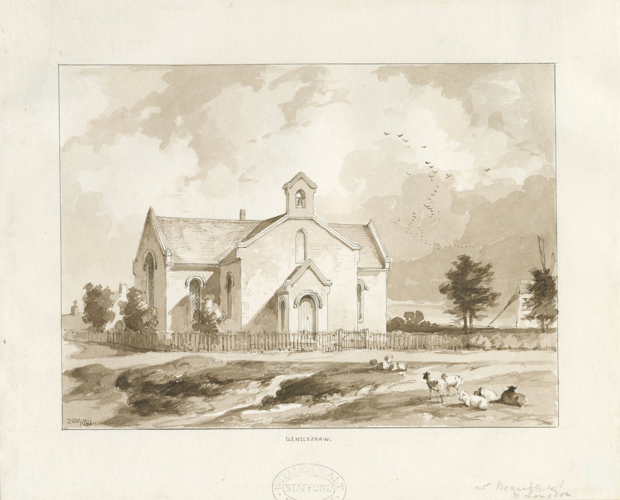 Gentleshaw Church: sepiateckning av Thomas Peploe Wood