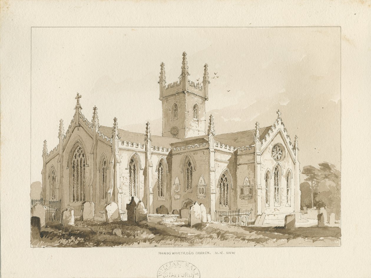 Handsworth Church: sepiateckning av Thomas Peploe Wood