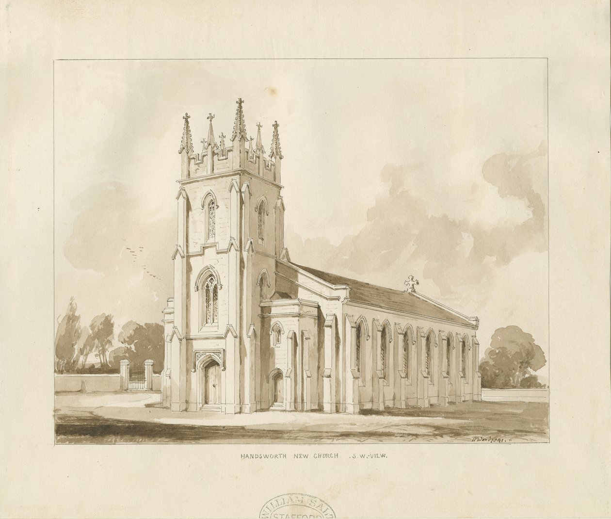 Handsworth Church: sepiateckning av Thomas Peploe Wood
