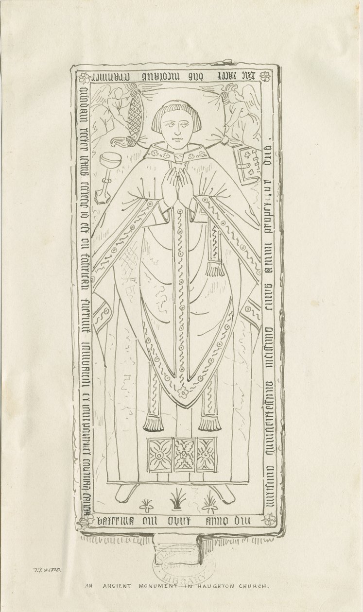 Haughton Church - Monument till Nicholas Graviner: pennteckning av Thomas Peploe Wood