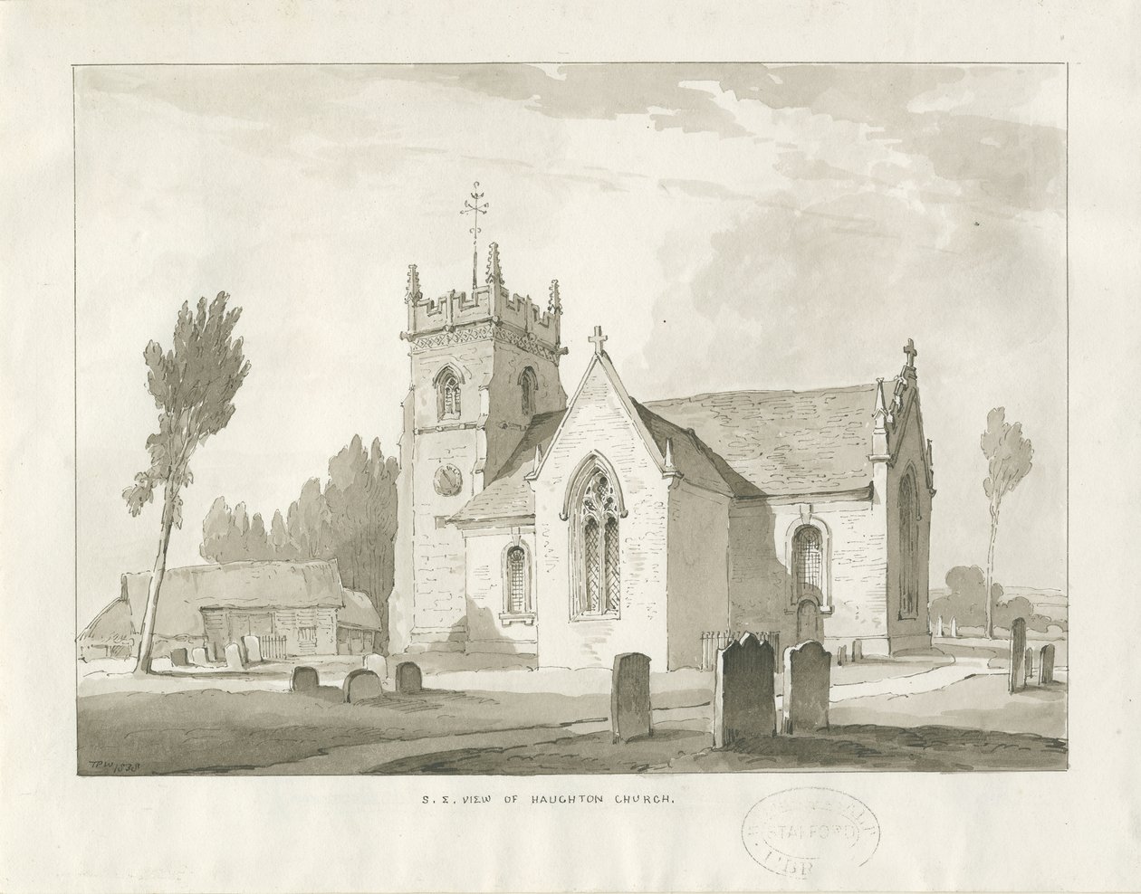 Haughton Church: sepiateckning av Thomas Peploe Wood