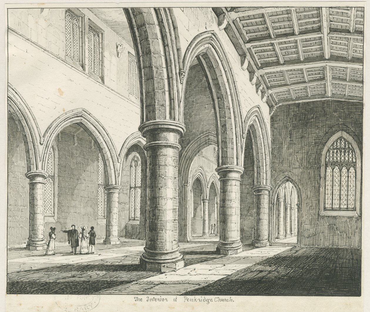 Interiör av Penkridge Church: ritning med penna och bläck, nd [?1837] (ritning) av Thomas Peploe Wood