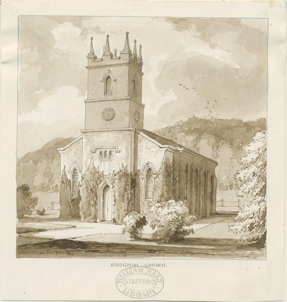 Kidsgrove Church: sepiateckning av Thomas Peploe Wood