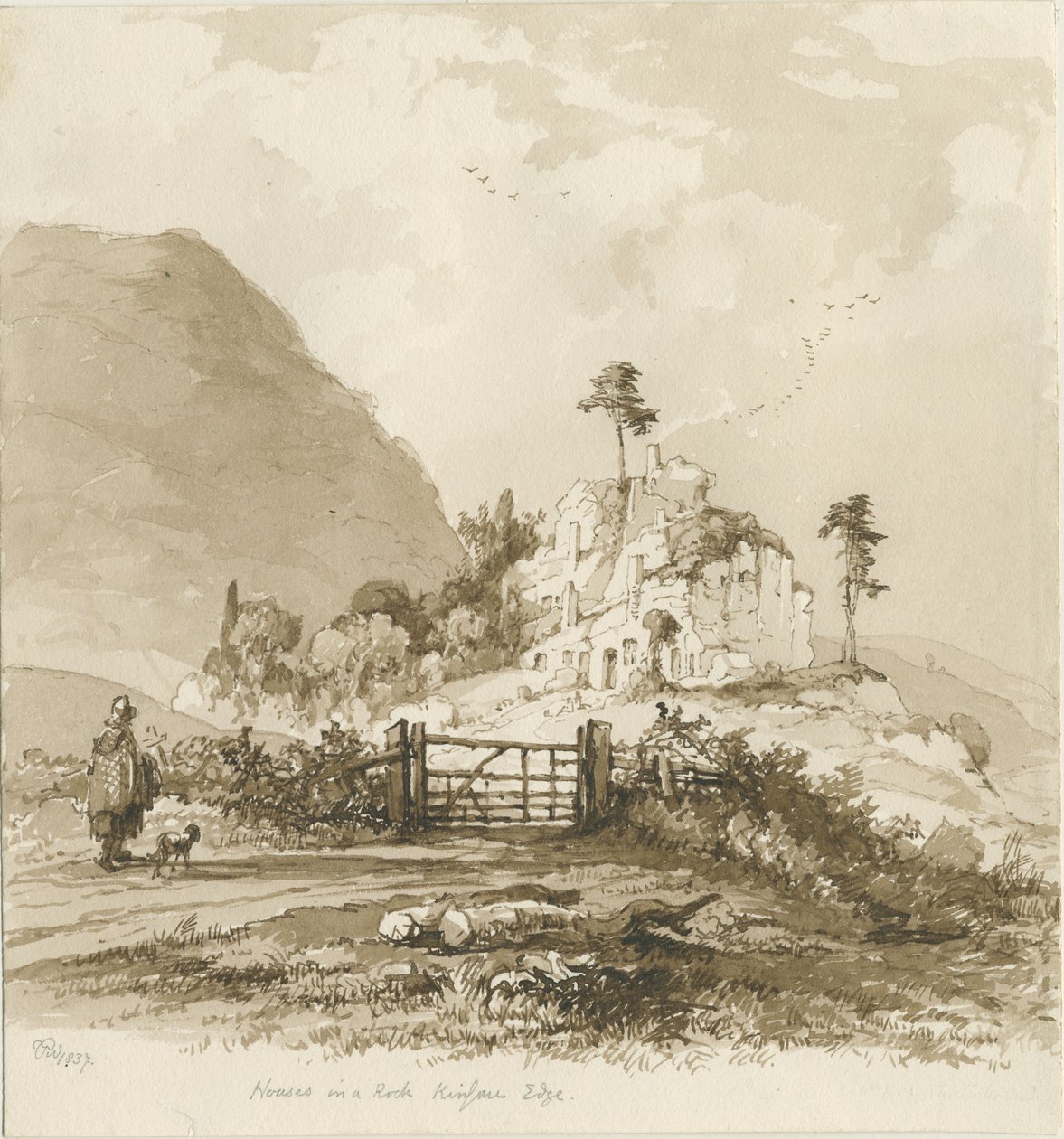 Kinver Edge: sepiateckning, 1837 av Thomas Peploe Wood