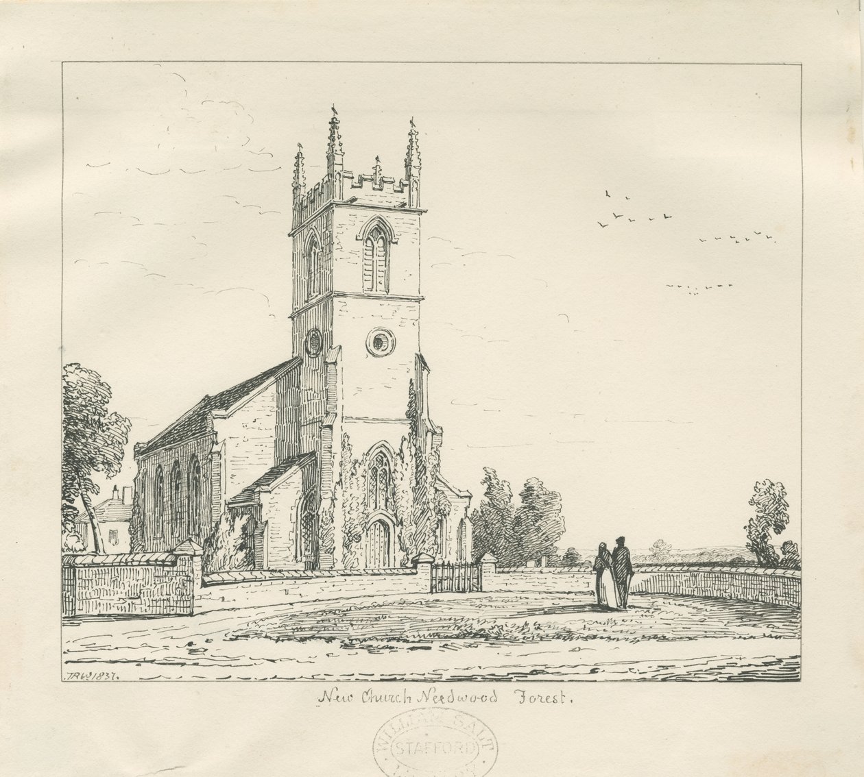 Needwood - "New Church": pennteckning, 1837 av Thomas Peploe Wood