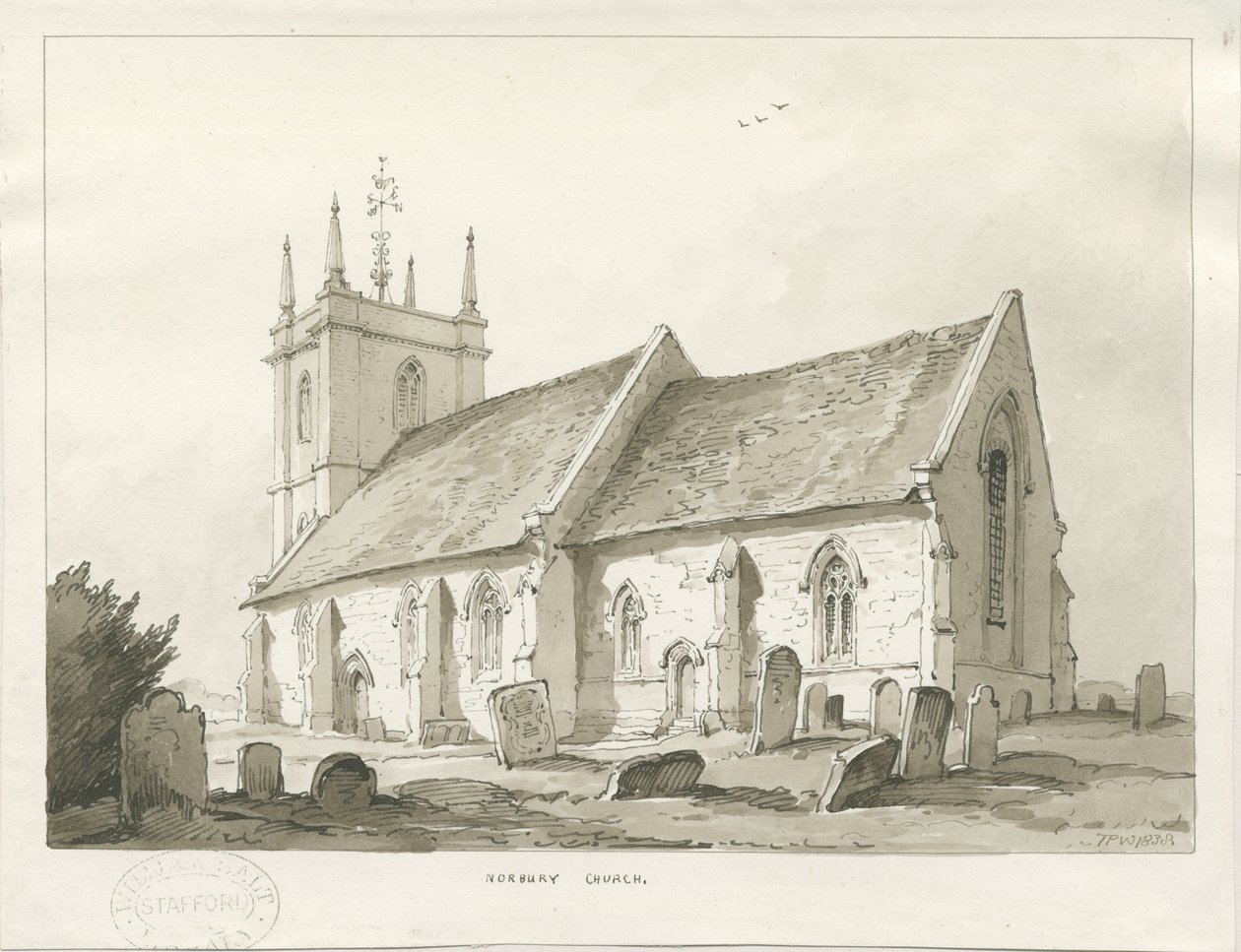 Norbury Church: sepiatvättteckning av Thomas Peploe Wood