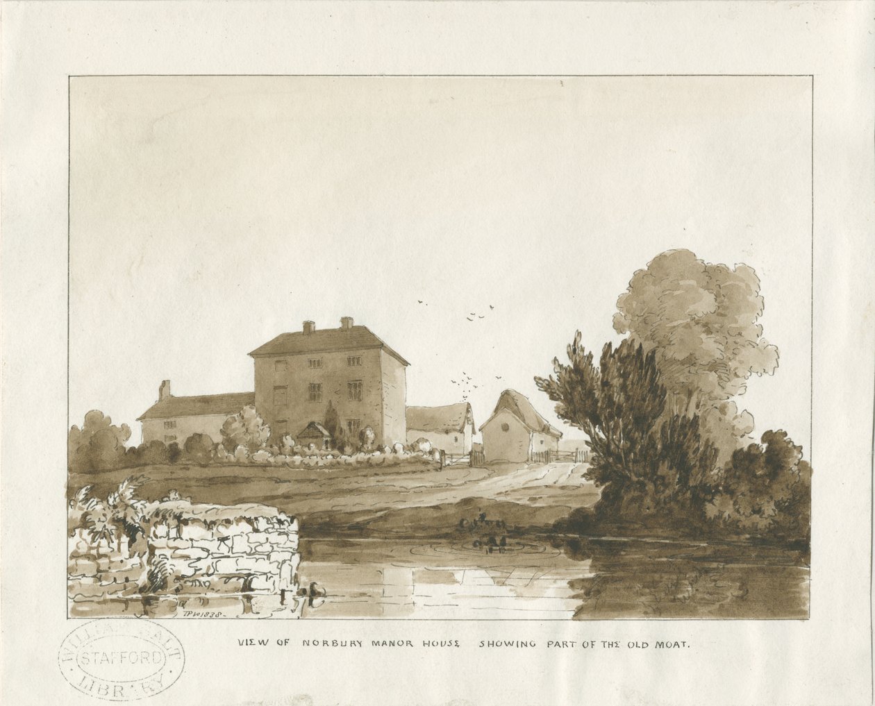 Norbury Manor: sepiatvättteckning, 1838 av Thomas Peploe Wood