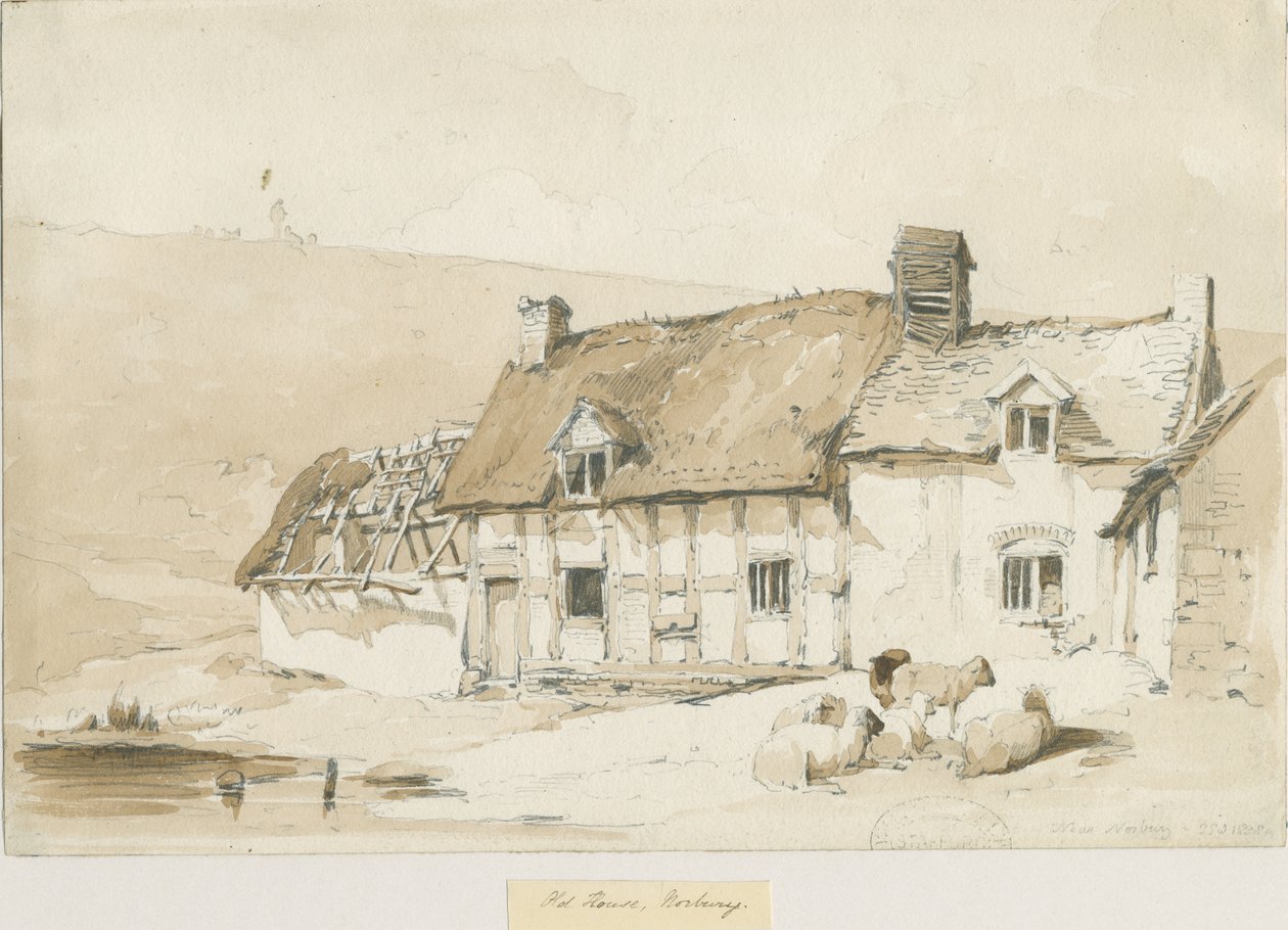 Norbury Village - Old Houses: sepiatvätt ritning av Thomas Peploe Wood