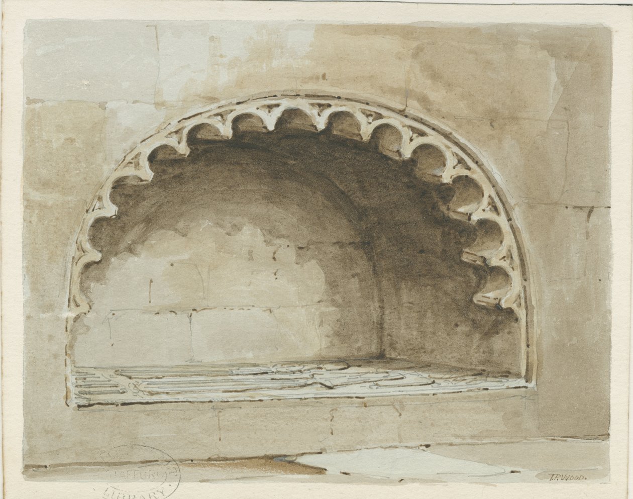 Penkridge Church - Monument i South Wall: akvarellmålning, nd [1817-1845] (målning) av Thomas Peploe Wood