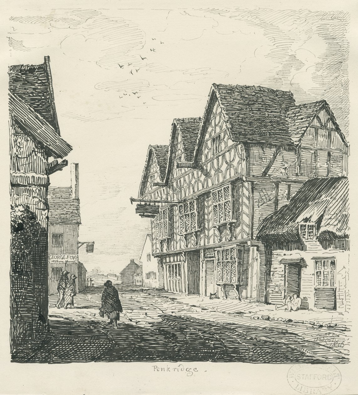 Penkridge Town - Old House: ritning med penna och bläck av Thomas Peploe Wood