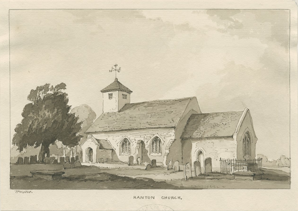 Ranton Church: sepiateckning av Thomas Peploe Wood