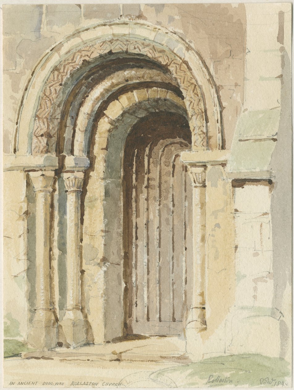 Rolleston Church: akvarellmålning, 184[4] av Thomas Peploe Wood