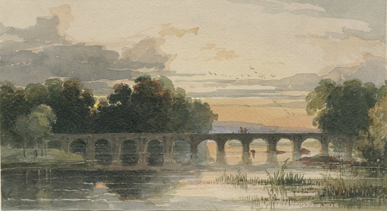 Shugborough Bridge: akvarellmålning, nd [1800-talet] av Thomas Peploe Wood