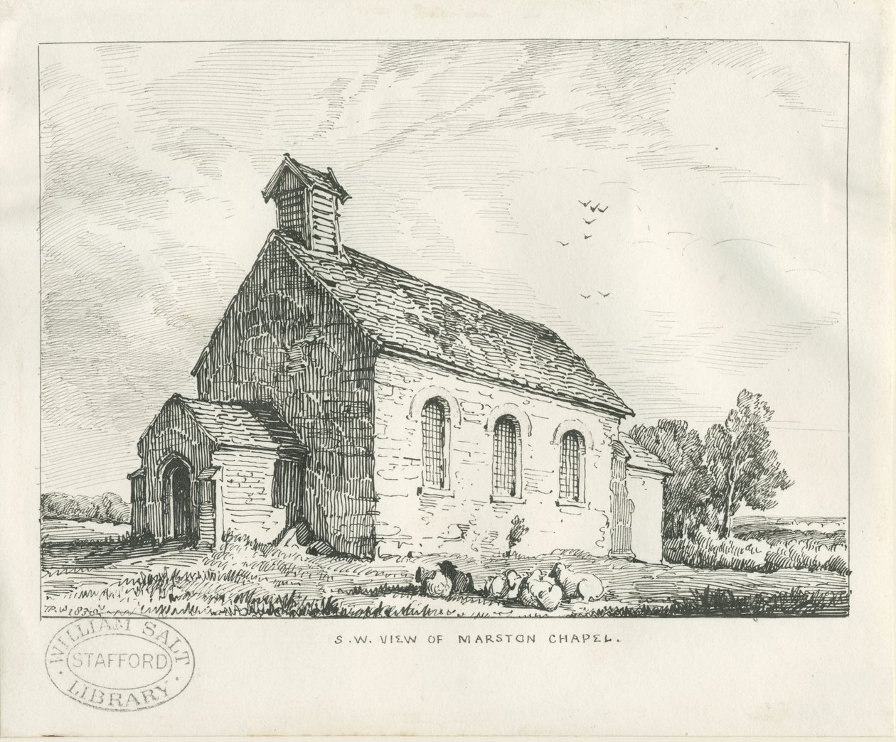 Stafford - Marston Chapel: ritning med penna och bläck av Thomas Peploe Wood