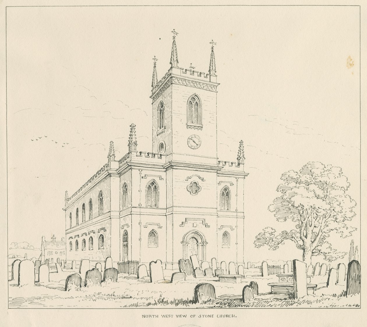 Stenkyrka: ritning med penna och bläck av Thomas Peploe Wood