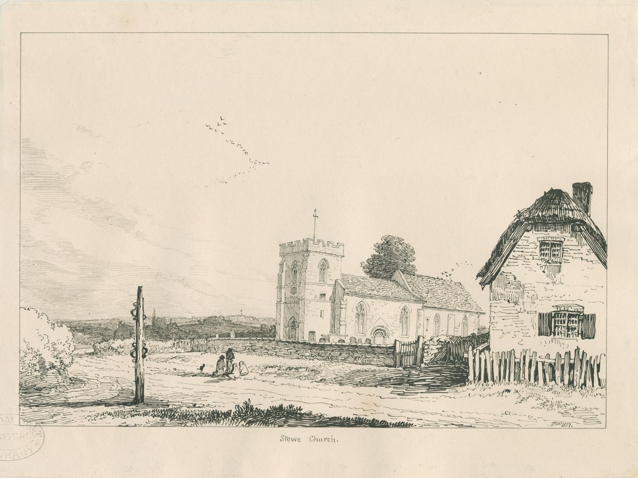 Stowe Church: ritning med penna och bläck av Thomas Peploe Wood