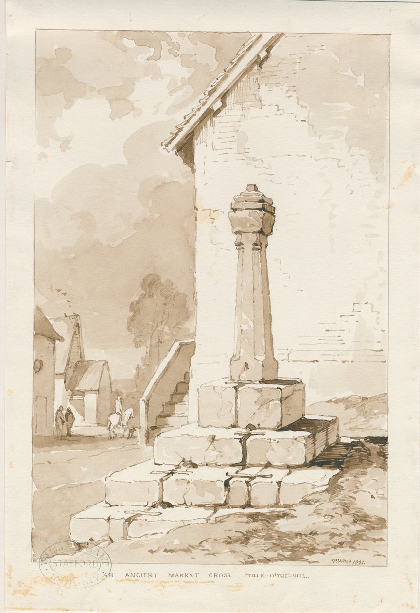 Talke - Ancient Market Cross: sepiateckning av Thomas Peploe Wood