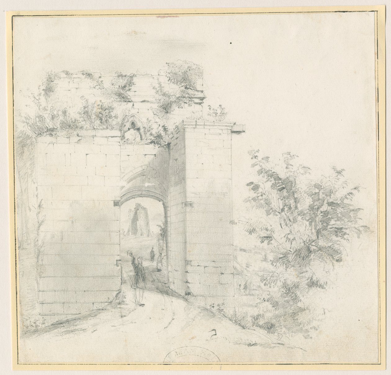 Tutbury Castle - Entrance Gateway: blyertsteckning, nd [?1800-talet] (teckning) av Thomas Peploe Wood