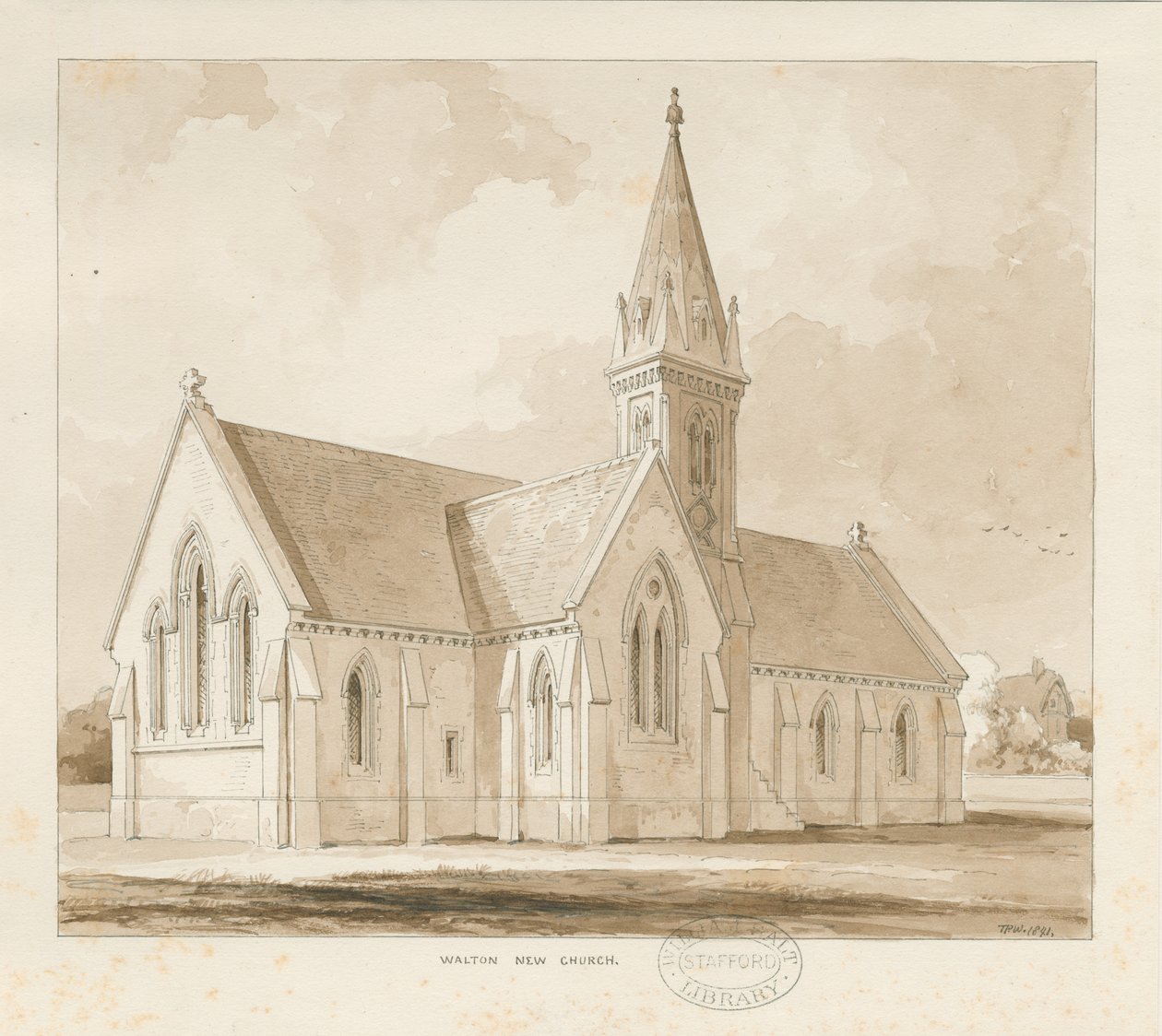 Walton-on-the-Hill Church [Ny]: ritning med penna och tvätt av Thomas Peploe Wood