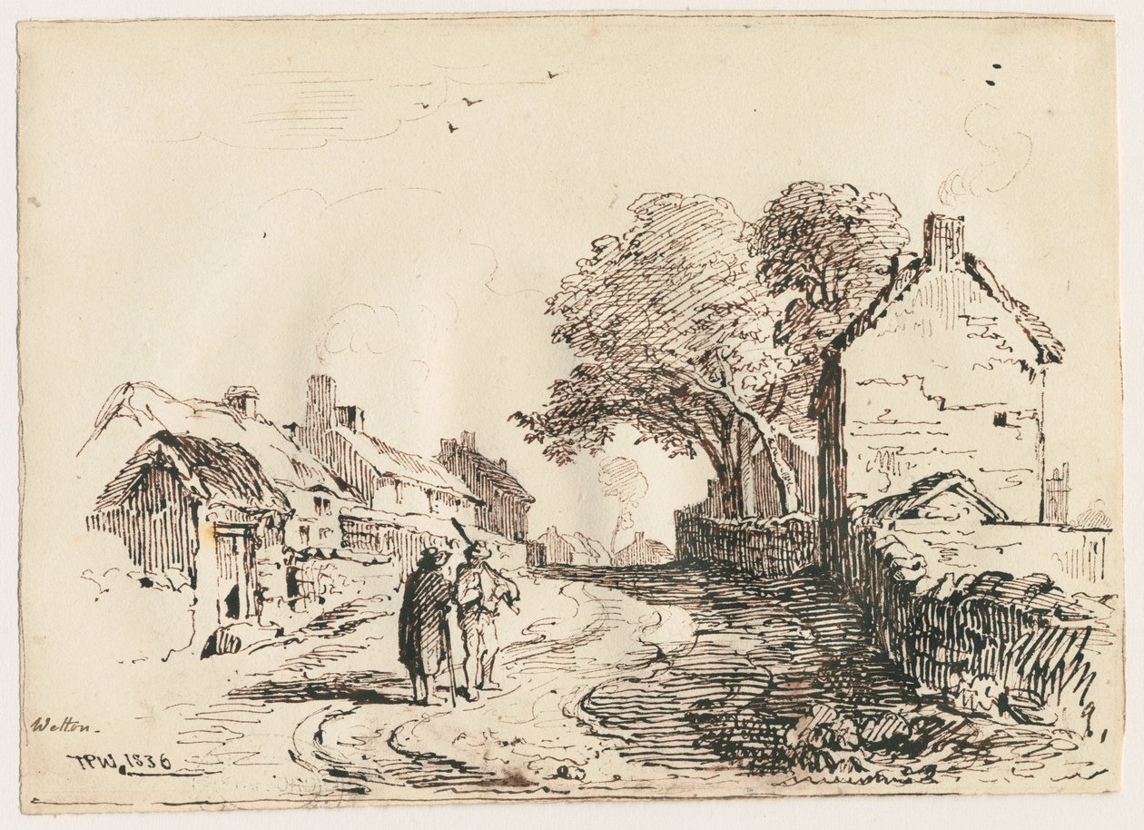 Wetton - Village Street: ritning med penna och bläck, 1836 av Thomas Peploe Wood