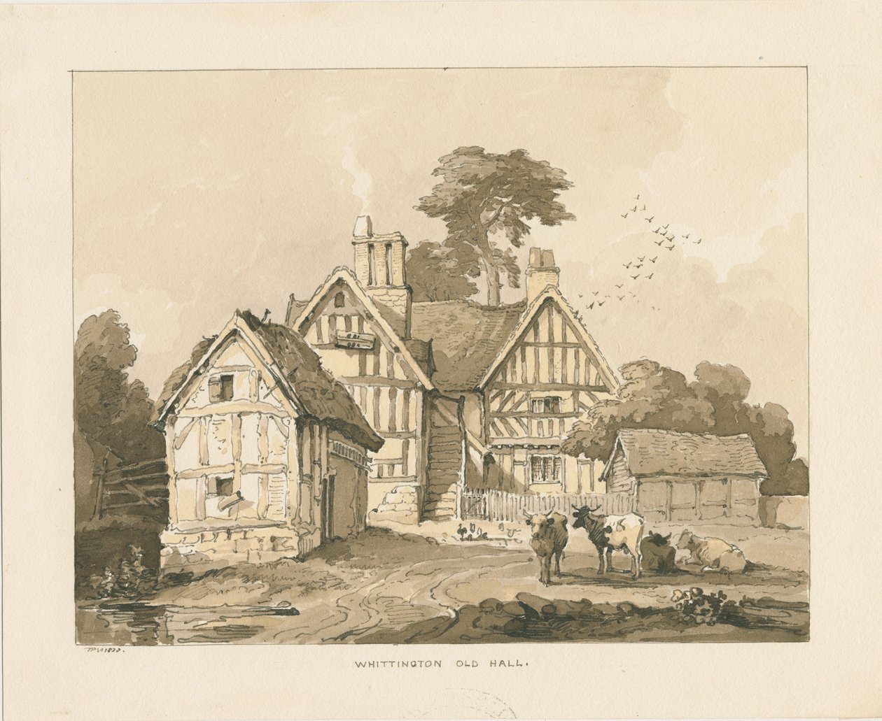 Whittington Hall: ritning med penna och tvätt av Thomas Peploe Wood