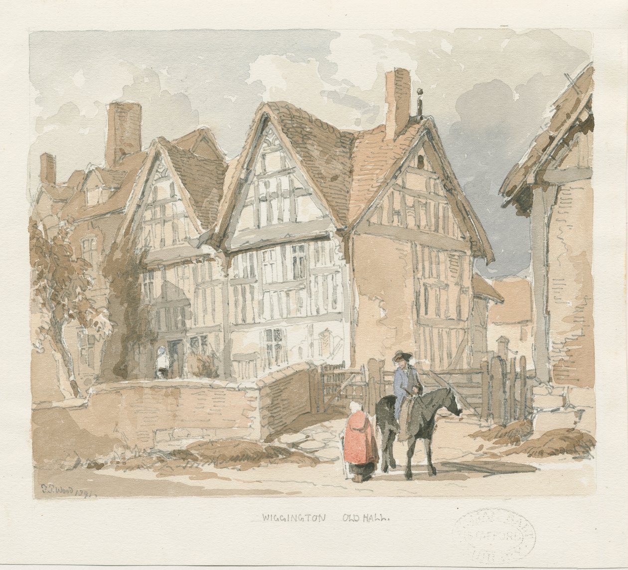 Wigginton Old Hall: akvarellmålning, 1841 av Thomas Peploe Wood