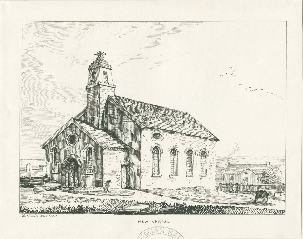 Wolstanton - New Chapel: ritning med penna och bläck av Thomas Peploe Wood