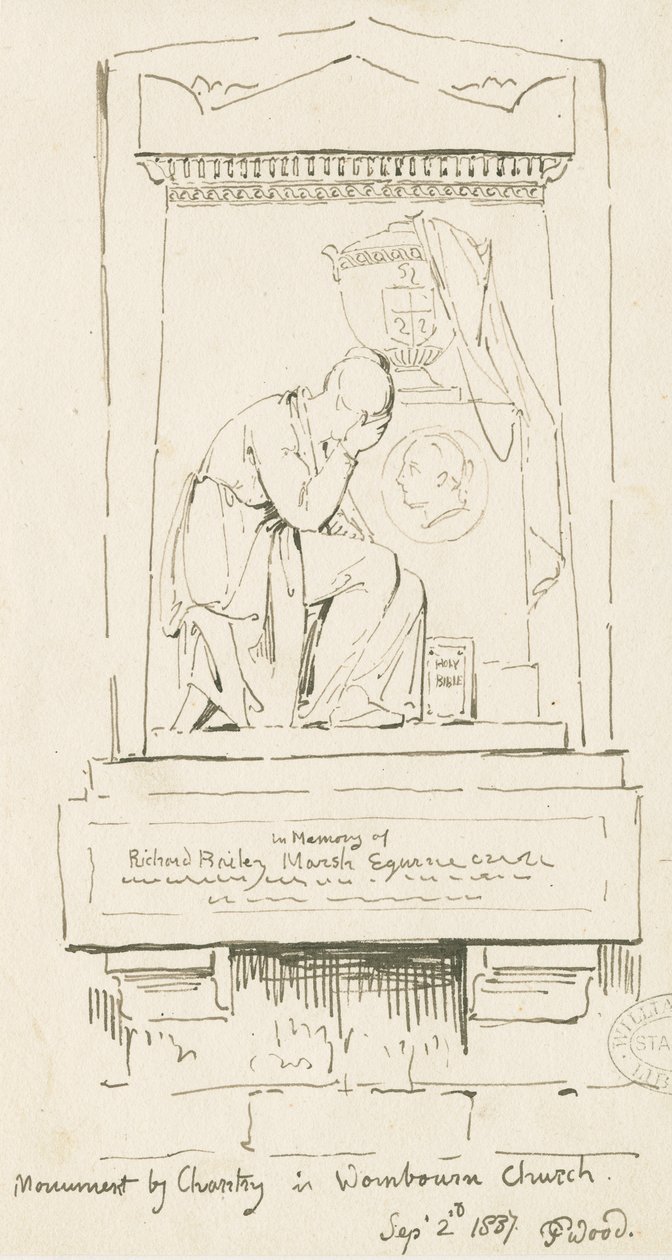 Wombourne Church - Monument till Richard Bailey Marsh: penn- och sepiateckning, 2 september 1837 (ritning) av Thomas Peploe Wood