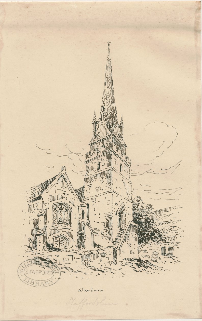 Wombourne kyrka: zinkografi, nd [mitten av 1800-talet] (ritning) av Thomas Peploe Wood
