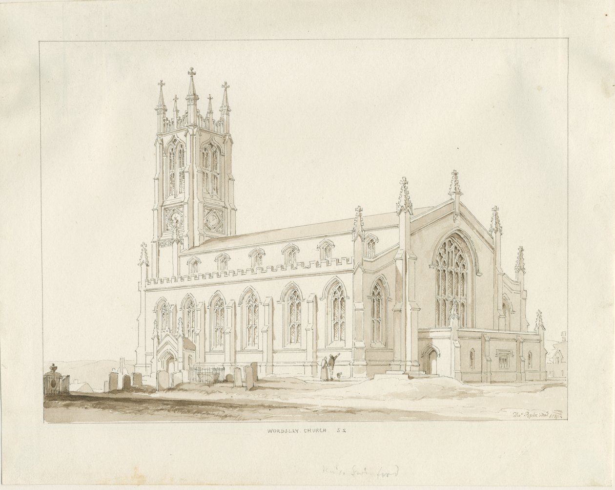 Wordsley Church: sepiateckning av Thomas Peploe Wood