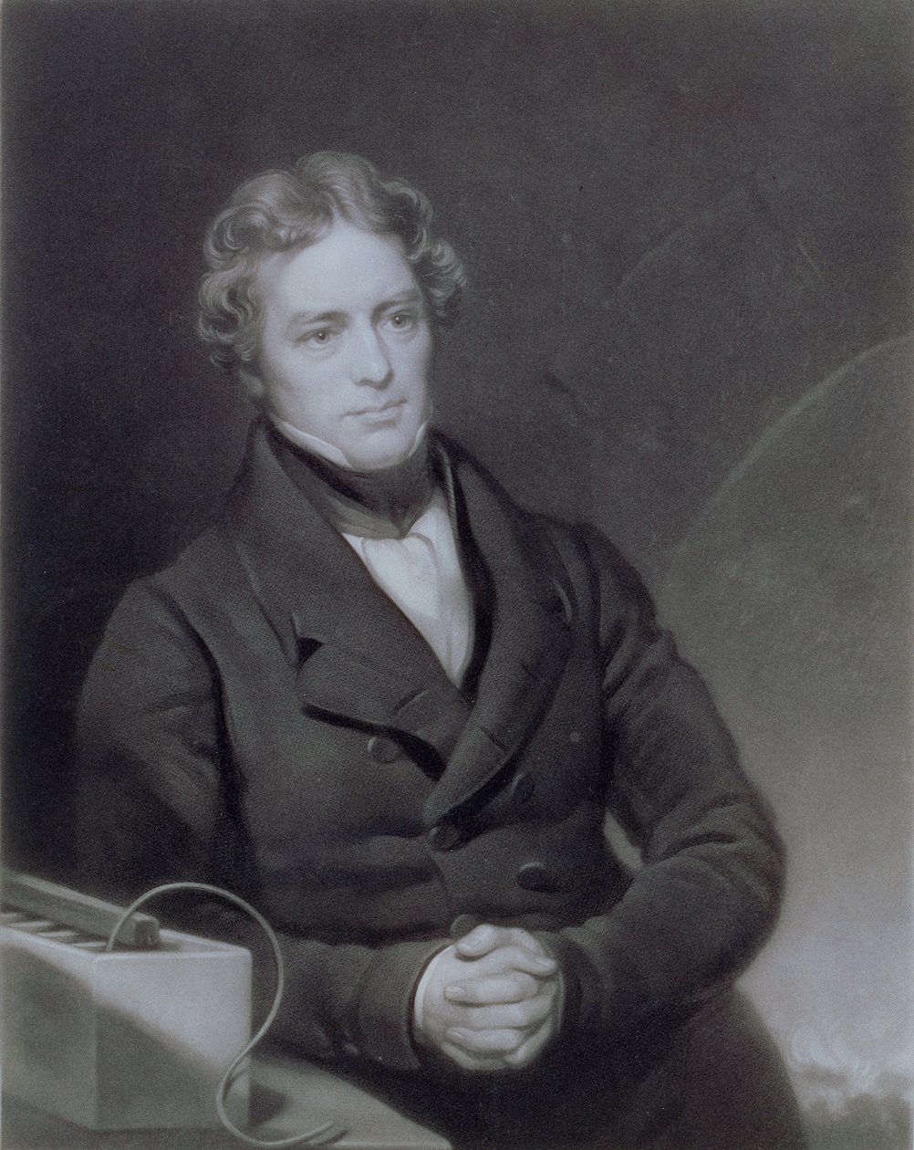 Porträtt av Michael Faraday (1791-1867) graverad av Henry Cousins (d.1864) c.1841 av Thomas Phillips