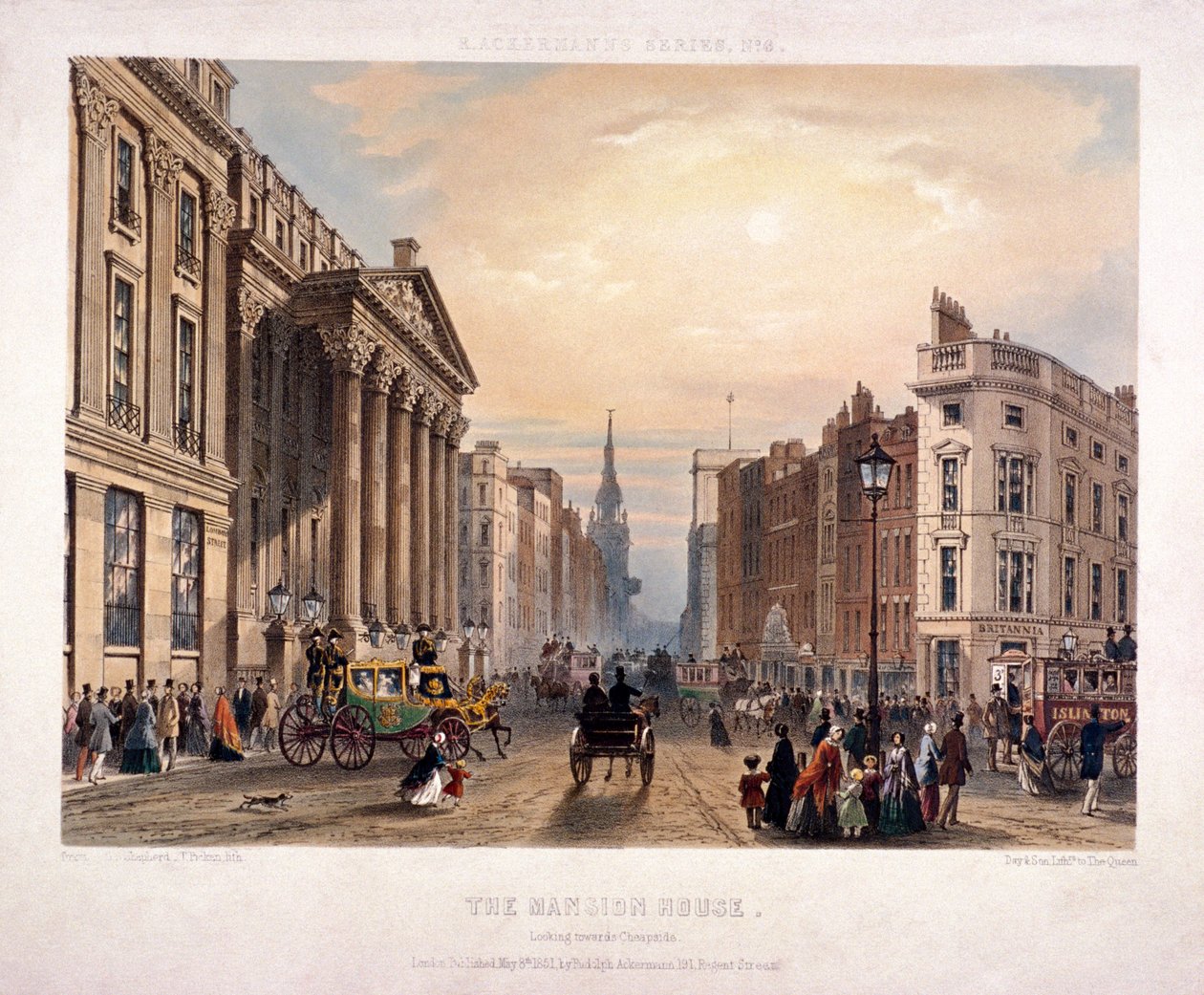 Mansion House och Cheapside, London, 1851 av Thomas Picken