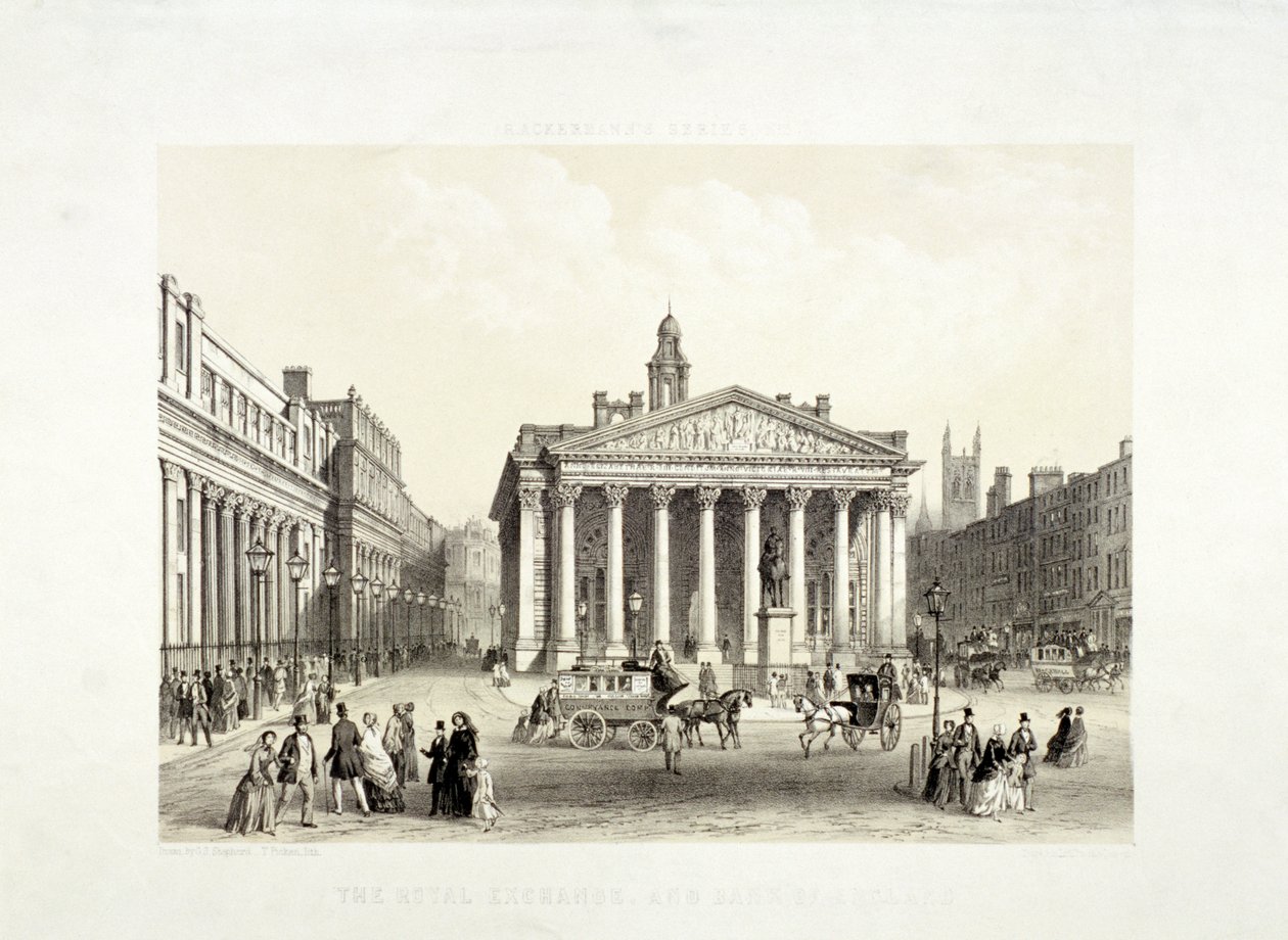 Royal Exchange och Bank of England till vänster, London, 1851 av Thomas Picken