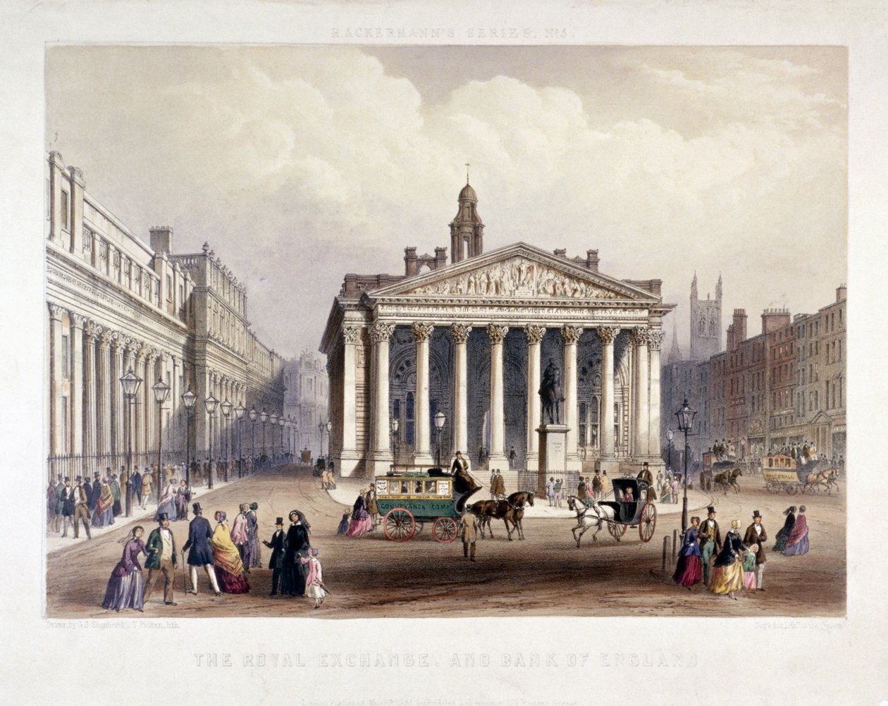 Royal Exchange och Bank of England till vänster, London, 1851 av Thomas Picken