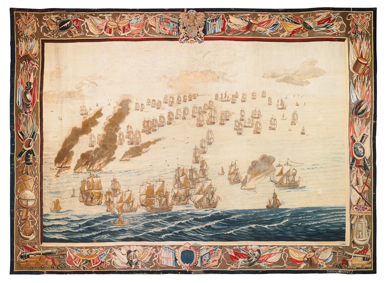 Historisk gobeläng av slaget vid Solebay, Mortlake, mönster tillskrivna William van de Velde, ca 1688 av Thomas Poyntz